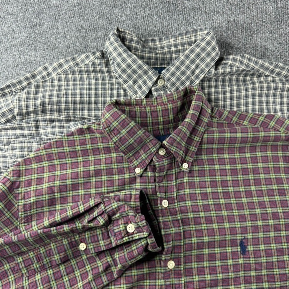 Lot 2 Ralph Lauren Shirt Men L Plaid Check Long Sleeve Button Down Classic FIt